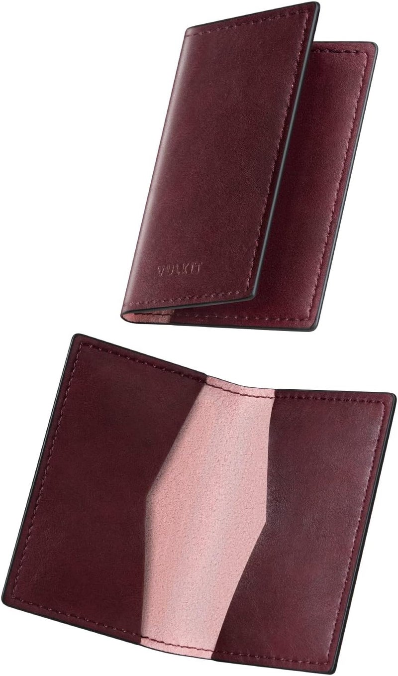 VULKIT Leather Business Card Holder 2 Sided Slim Business Name Card Organizer for Men or Women, Up to hold 20 cards (Vintage Wine) - Image 1